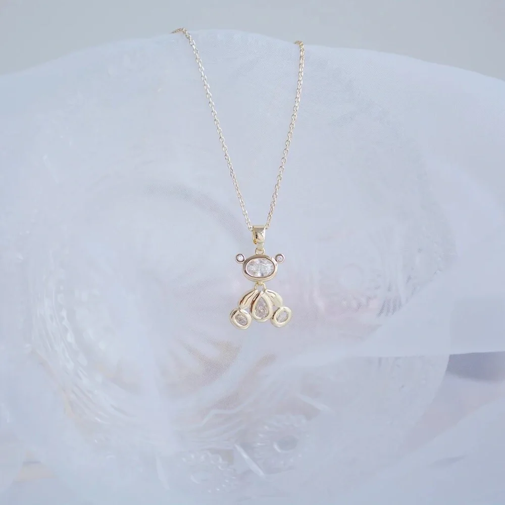 Champagne Gold Crystal movable Bear necklace pendant - Picture 5 of 7